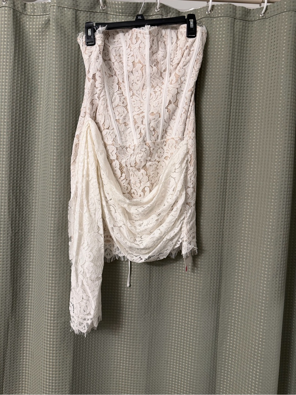Cider Ivory Lace Strapless Corset Dress with Draped Side Detail